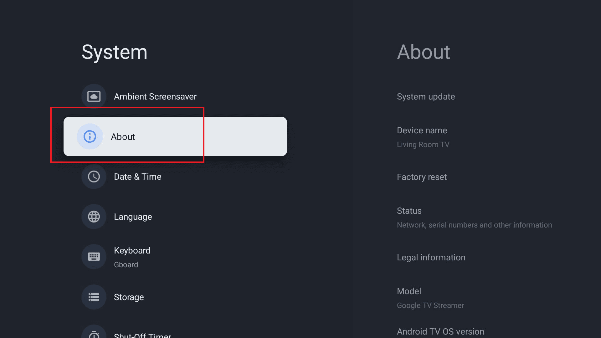 Android Box: Open About