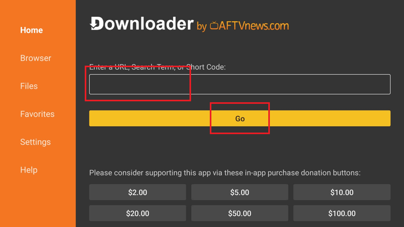 Android Box: Enter the code in Downloader