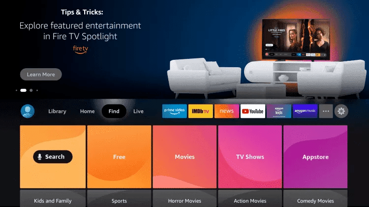 Fire TV Stick: Go to the Find option
